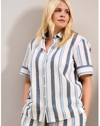 Live Unlimited London - Stripe Short Sleeve Linen Shirt - Lyst