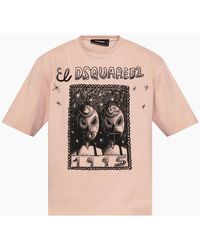 DSquared² - Overlay Graphic Loose Fit T-Shirt Dusty Antic Rose - Lyst
