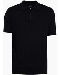 ARMANI EXCHANGE - Regular Fit Textured Knitted Zip Polo Shirt - Lyst