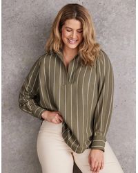 Live Unlimited London - Khaki Striped Long Sleeve Collared Shirt - Lyst