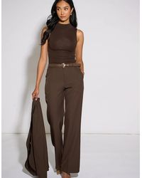 Gini London - Wide Leg Belted Tailoring Trouser - Lyst