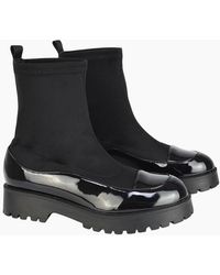 XY London - Ladies Kerry Patent Chunky Flat Biker Boots - Lyst