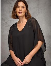 Live Unlimited London - Embellished V Neck Overlay Top - Lyst