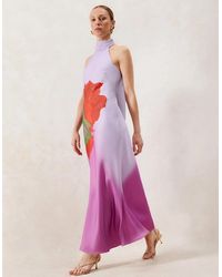Ro&zo - Margot Rose Print Halter Neck Dress - Lyst