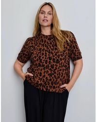 Live Unlimited London - Leopard Print Short Sleeve Knitted Jumper - Lyst