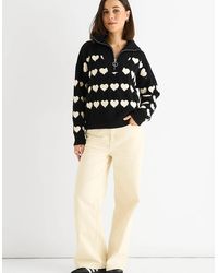 Gini London - Heart Zip Up Loose Fit Knit Jumper - Lyst