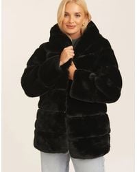Gini London - Horizontal Cut Fur Hooded Jacket - Lyst