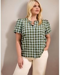 Live Unlimited London - Gingham Button-Through Puff Sleeve Top - Lyst