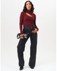 Gini London - Burgundy High Neck Cut Out Detail Jumper - Lyst