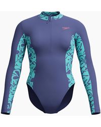 Speedo - Ladies Panel Half Zip Long-Sleeved One Piece Swimsuit - Lyst
