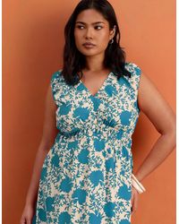 Live Unlimited London - Petite Floral Print Cotton V Neck Ruched Maxi Dress - Lyst