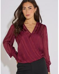 Gini London - Mulberry Burnout Stripe Wrap Blouse - Lyst