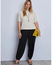 Live Unlimited London - Ivory Puff Sleeve Fine Knit Short Sleeve Jumper - Lyst