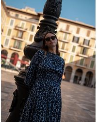Gini London - Animal Print Shirred High Neck Maxi Dress - Lyst
