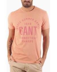GANT - T Shirt Crew Neck Short Sleeve Summer Printed Cotton Tee Casual Top - Lyst