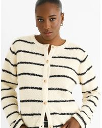 Gini London - Cream Stripe Boucle Recycle Mix Knit Cardigan - Lyst