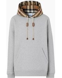 Burberry - Check Trim Hooded Cotton Sweatshirt - Lyst