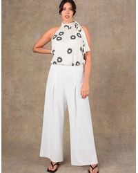 Live Unlimited London - Ivory Pleat Front Straight Leg Tailored Trouser - Lyst