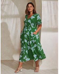 Live Unlimited London - Floral Print Short Sleeve Lace Up Dress - Lyst