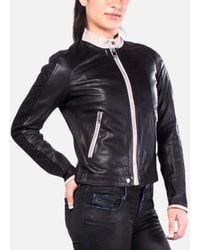 DIESEL - L Gin Leather Jacket Long Sleeve Cafe Racer Ladies Biker Zip Coat - Lyst