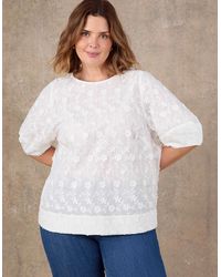 Live Unlimited London - Floral Embroidered Puff Sleeve Blouse - Lyst