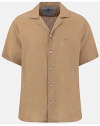 Fynch-Hatton - Pure Linen Lapel Collar Short Sleeved Shirt Elephant - Lyst