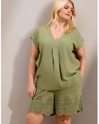 Live Unlimited London - Linen Blend V-Neck Top - Lyst