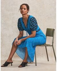 Ro&zo - Contrast Ditsy-Print Puff-Sleeve Midi Dress - Lyst
