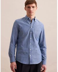 Seidensticker - Slim Fit Button Down Linen Blend Chambray Shirt Mid - Lyst