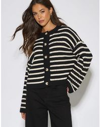 Gini London - Stripe Cable Knit Crop Cardigan - Lyst