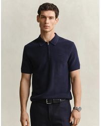GANT - Cotton Rib Half Zip Polo Shirt - Lyst