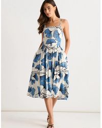 Gini London - Floral Viscose Linen Blend Cami Dress - Lyst