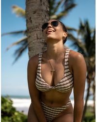 Gini London - Tan Textured Twisted Stripe Bikini Top - Lyst