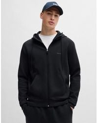 BOSS - Boss Saggy Stretch Cotton Zip-Up Hoodie With Logo Print - Lyst