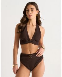 Gini London - Textured High Waisted Bottoms With Ring Belt Detail - Lyst