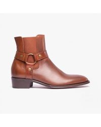 Club Cubano - Lambro Leather Cuban Heel Boots Cognac - Lyst