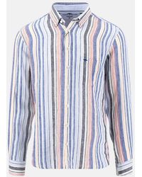 Fynch-Hatton - Stripe Pattern Pure Linen Button Down Shirt Tangerine - Lyst