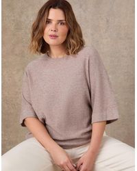 Live Unlimited London - Oatmeal Short Sleeve Knitted Jumper With Cashmere - Lyst
