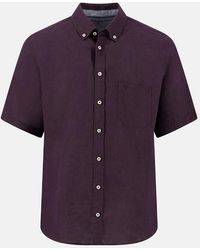 Fynch-Hatton - Premium Linen Button Down Short Sleeved Shirt Aubergine - Lyst