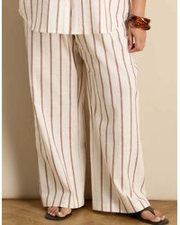 Live Unlimited London - Oatmeal Striped Linen Blend Wide Leg Trousers - Lyst