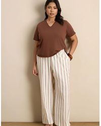 Live Unlimited London - Oatmeal Striped Linen Blend Wide Leg Trousers - Lyst