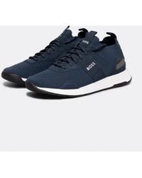BOSS - Boss Titanium_Runn Structured-Knit Sock Trainers With Branding Nos - Lyst