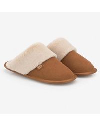 Totes - Isotoner Suede Mule Slipper With Fur Cuff Mules Tan - Lyst