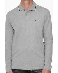 Emporio Armani - Cotton Striped Collar Long Sleeve Polo Shirt - Lyst