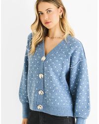 Gini London - Spot Print Button Cardigan Look Jumper - Lyst