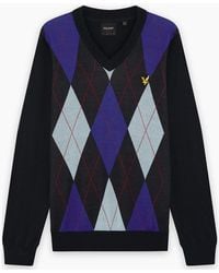 Lyle & Scott - Lyle & Scott Argyle Knitted V-Neck Jumper Dark - Lyst