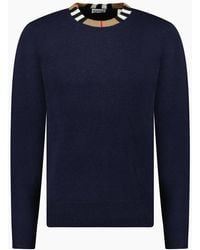 Burberry - 'Noland' Knitted Wool/ Cashmere Jumper Check Neck - Lyst