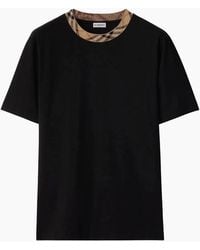Burberry - Check Trim Relaxed Fit Cotton T-Shirt - Lyst
