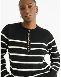 Gini London - Recycle Mix Stripe Button Up Loose Fit Knit Jumper - Lyst