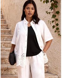 Live Unlimited London - Linen Blend Broderie Shirt - Lyst